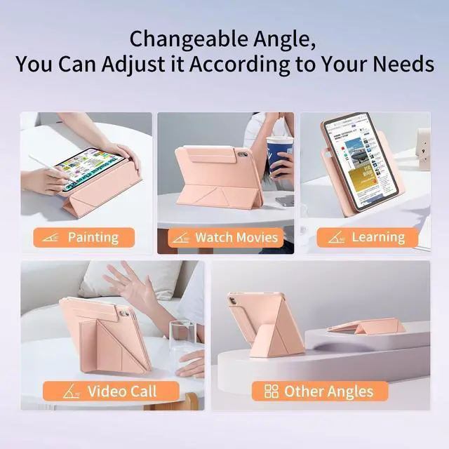 Alt view image 3 of 5 - New Magnetic Rotating Detachable iPad Case for 11th Generation 11 Inch (2025) & 10th Gen 10.9" (2022), Adjustable Smart Stand (Portrait/Landscape/Raised), with Pencil Holder, Auto Wake/Sleep - Pink