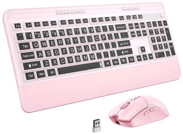Main image of KOPJIPPOM Silent Wireless Keyboard and Mouse Combo - Keyboard with Large Print Cover, 2.4GHz Full-Sized Ergonomic Keyboard with Wrist Rest and Rechargeable Mouse for Laptop, PC, Notebook, Desktop