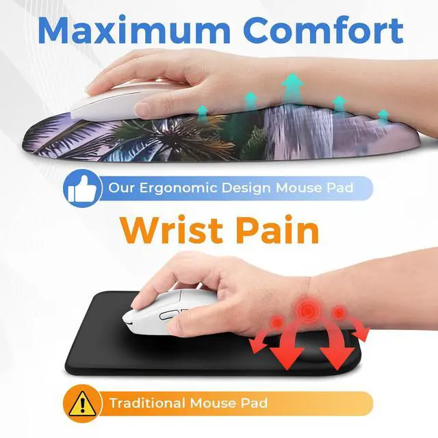 Alt view image 2 of 5 - ORIENWEEDA Ergonomic Mouse Pad with Wrist Support, Comfortable Entire Memory Foam, Wrist Pain Relief and Anti-Slip PU Base, Mousepad for Various Computers, Laptop PC (12x8x1.2inch, Sunset Beach)