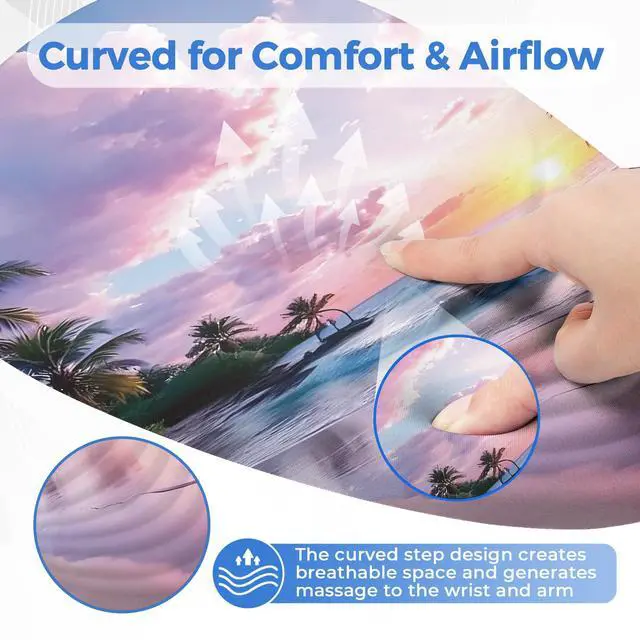 Alt view image 5 of 5 - ORIENWEEDA Ergonomic Mouse Pad with Wrist Support, Comfortable Entire Memory Foam, Wrist Pain Relief and Anti-Slip PU Base, Mousepad for Various Computers, Laptop PC (12x8x1.2inch, Sunset Beach)