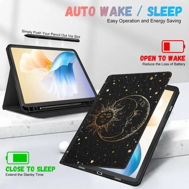 Alt view image 5 of 5 - LISEVO for Samsung Galaxy Tab A9 Plus Case 11 inch(SM-X210/X216/X218), Women Girls Cute Folio Cover with Pencil Holder, Auto Week/Sleep Design for Samsung A9+ Plus Tablet Cases, Sun Moon Star