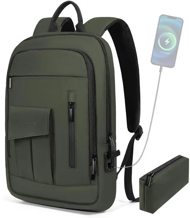 Main image of Business Backpack for Men Slim Lightweight Laptop Backpack Water Resistant Small Office Backpack for Commute Travel Daily Office Work with Small Bag(Green)