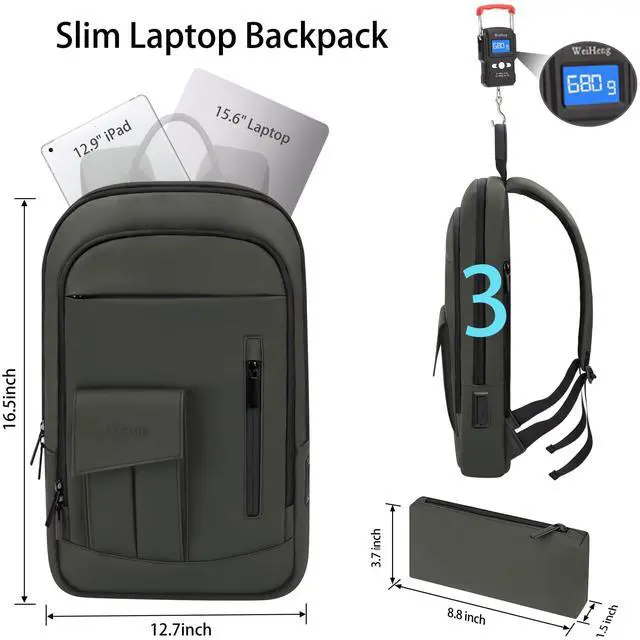 Alt view image 3 of 5 - Business Backpack for Men Slim Lightweight Laptop Backpack Water Resistant Small Office Backpack for Commute Travel Daily Office Work with Small Bag(Green)