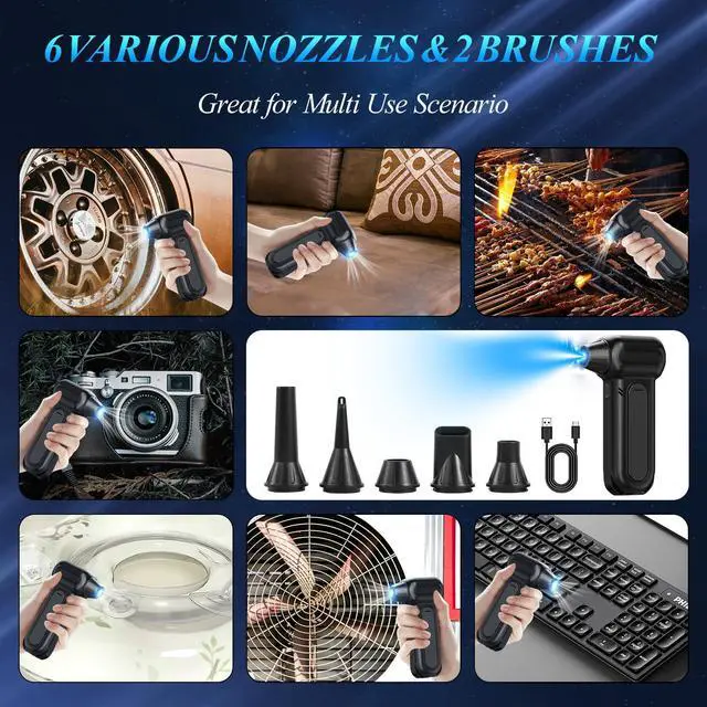 Alt view image 5 of 5 - Compressed Air Duster, 150,000 RPM Keyboard Cleaner, Replace Compressed air can, Computer Accessories for Outdoors, PC, Electronics, Snow and Car Dust Off