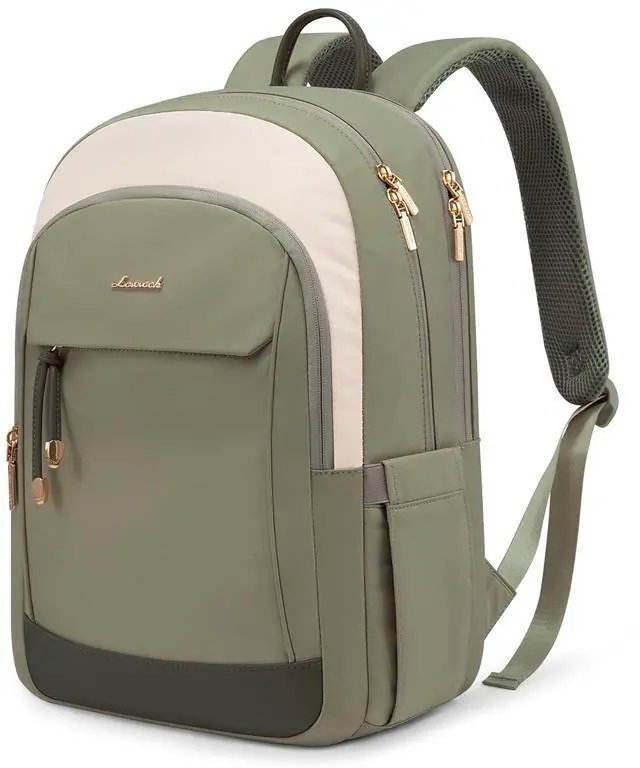 Main image of LOVEVOOK Laptop Backpack for Women, 15.6 inch Waterproof College Backpack Woman with Laptop Compartment Computer Bag Travel Backpack Purse, Large Black Computer Daypack for Work Casual, Beige green
