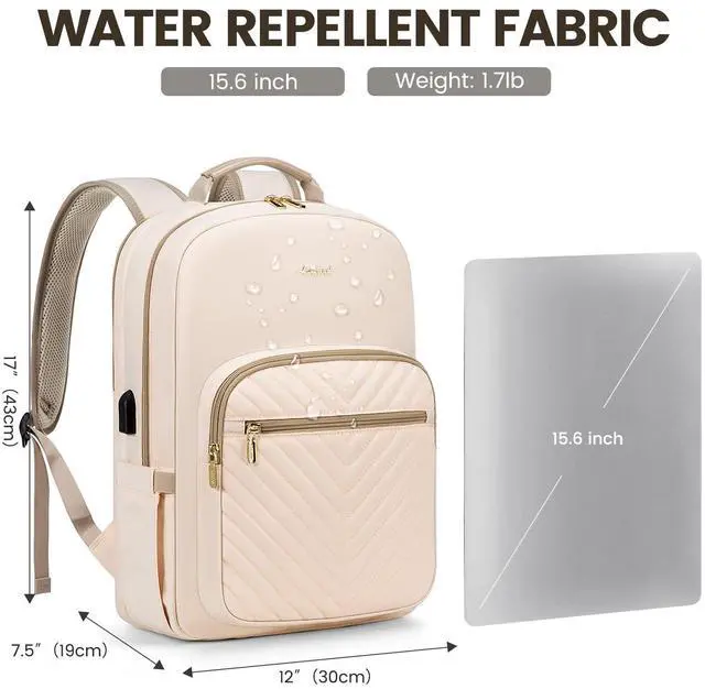 Alt view image 4 of 5 - LOVEVOOK Laptop Backpack for Women 15.6 inch,Cute Womens Travel Backpack Purse,Professional Laptop Computer Bag,Waterproof Work Business College Teacher Bags Carry on Backpack with USB Port,Off-white