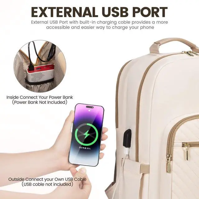 Alt view image 5 of 5 - LOVEVOOK Laptop Backpack for Women 15.6 inch,Cute Womens Travel Backpack Purse,Professional Laptop Computer Bag,Waterproof Work Business College Teacher Bags Carry on Backpack with USB Port,Off-white