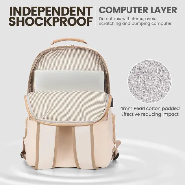 Alt view image 3 of 5 - LOVEVOOK Laptop Backpack for Women 15.6 inch,Cute Womens Travel Backpack Purse,Professional Laptop Computer Bag,Waterproof Work Business College Teacher Bags Carry on Backpack with USB Port,Off-white