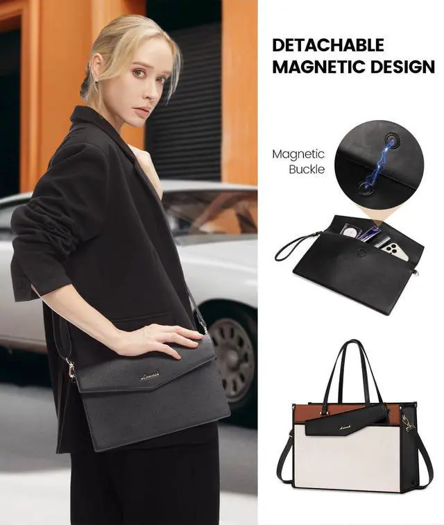 Alt view image 5 of 5 - LOVEVOOK Laptop Bag for Women, 17.3'' Laptop Tote Purse 2-in-1 Professional Work Bag Business Briefcase with Clutch Purse, Waterproof Leather Computer Handbag for Teacher Office Travel