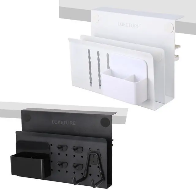 Main image of LUKETURE Desk Side Storage, Under Desk Storage, No Drill Under Desk Laptop Mount, Steel Hanging Desk Organizer, Clamp on Laptop Holder for Office and Home, Fits Flat Edge Desks 0.4" to 2.8"