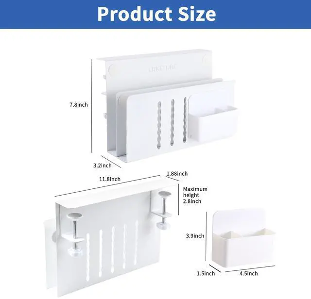 Alt view image 5 of 5 - LUKETURE Desk Side Storage, Under Desk Storage, No Drill Under Desk Laptop Mount, Steel Hanging Desk Organizer, Clamp on Laptop Holder for Office and Home, Fits Flat Edge Desks 0.4" to 2.8"