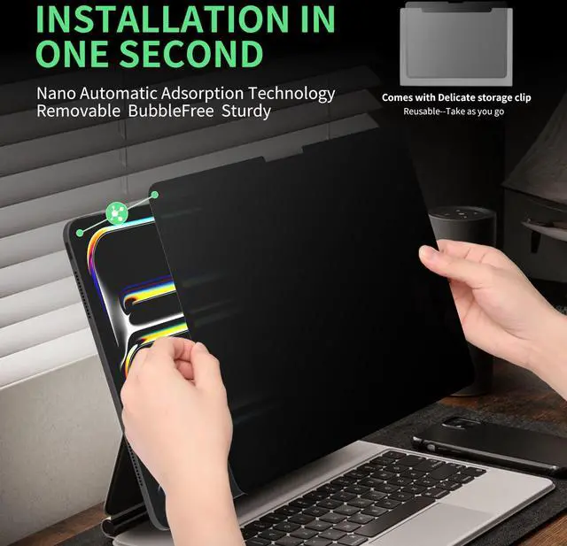 Alt view image 2 of 5 - Mao Yeye Nano Privacy Filter Compatible with iPad Air 13 In,Removable Apple Ipad Air 13 Inch M2 / M3 (6/7th Gen,2024/2025) Screen Protector Anti-Glare Blue Light Film Bubble-Free Shield Case Friendly