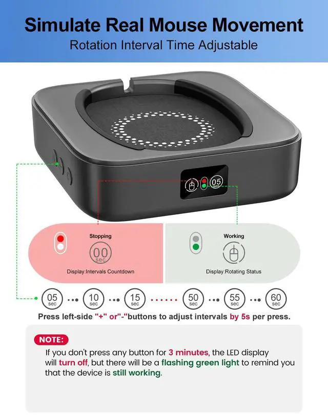 Alt view image 3 of 5 - Meatanty Mouse Mover Undetectable, Super-Silent Mouse Jiggler Device Move Randomly, Automatic Wiggler Shaker Giggler, Adjustable Interval Timer, Keep Computer Laptop Active for Office Home Remote Work