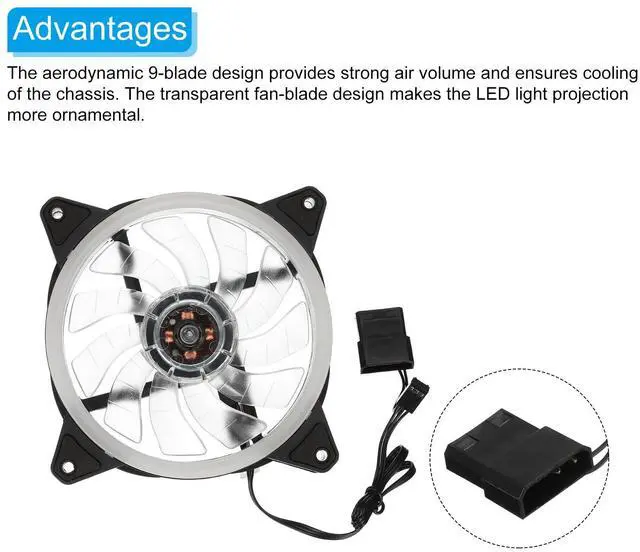 Alt view image 4 of 5 - MECCANIXITY 3Pcs RGB Computer Case Fan 600-1200RPM 120mm 3-4 Pin Multicolor LED Silent Cooling 15 LED 12V for Desktop Computer Radiators W Rubber Pads 4 Screws