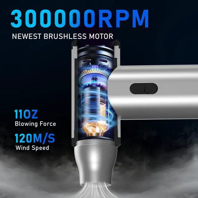 Alt view image 2 of 5 - Compressed Air Duster, 300000RPM Air Duster Electric Cleaner for Keyboard, PC Deep Cleaning, Cordless Air Blaster, Replace Compressed Air Can-No Canned Air Duster,Rechargeable Air Blower