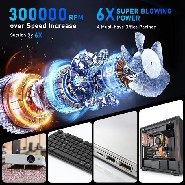 Alt view image 3 of 5 - Compressed Air Duster, 300000RPM Air Duster Electric Cleaner for Keyboard, PC Deep Cleaning, Cordless Air Blaster, Replace Compressed Air Can-No Canned Air Duster,Rechargeable Air Blower
