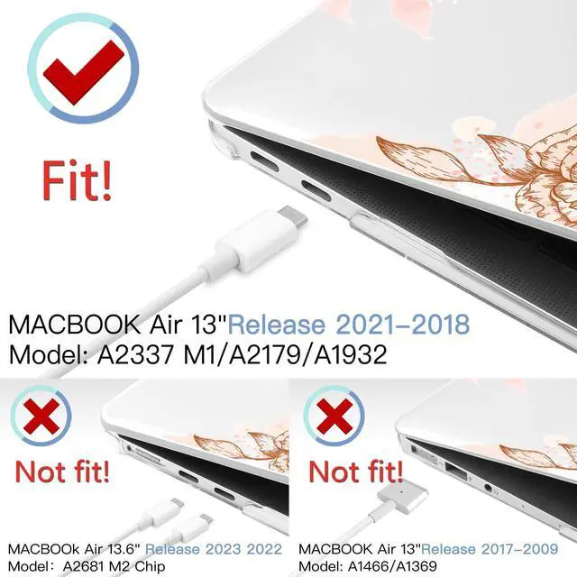 Alt view image 2 of 5 - MEEgoodo for MacBook Air 13.3 inch Case 2021 2020 2019 2018 A2337 M1 A2179 A1932,Clear Case for MacBook Air M1, Laptop Shell with Keyboard Webcam Cover & Trackpad Film & Type C Adapter,Floral Elements