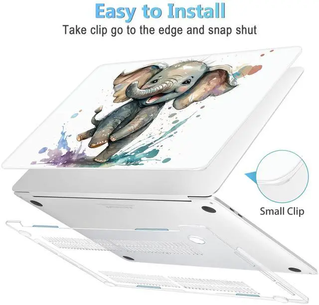 Alt view image 3 of 5 - Mektron for MacBook Air 13 Case A1466/A1369 (2010-2017 Release), Snap-on Plastic Hard Shell Cover for MacBook Air 13.3 inch with Keyboard Cover, Cute Elephant
