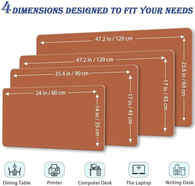 Alt view image 2 of 5 - Large Desk Pad, 47.2" x 17" PU Leather Desk Mat for Desktop, Non-Slip Office Desk Mat for Desk, Desk Blotter Pad, Waterproof Computer Pad for Desk, Keyboard Mats for Home & Office (Russet Brown)