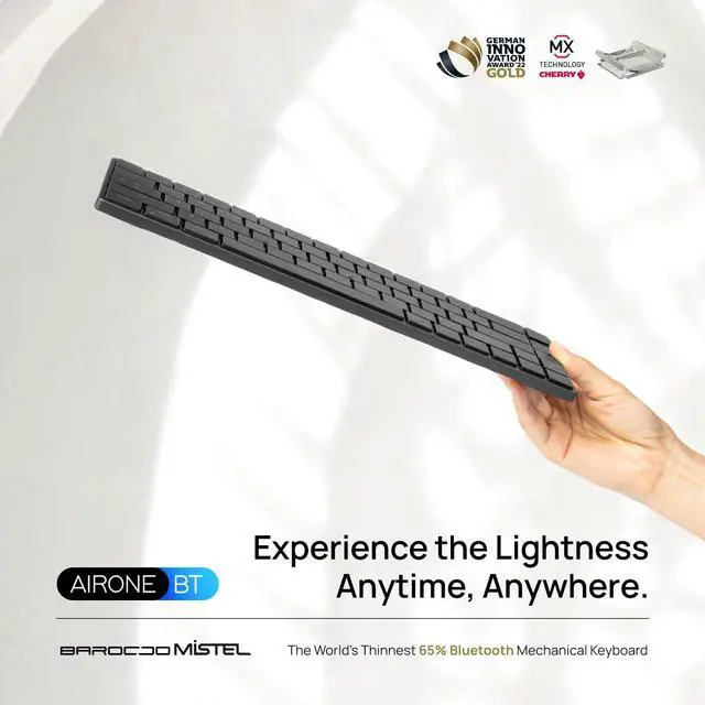 Alt view image 2 of 5 - BAROCCOMiSTEL AIRONE BT Mechanical Keyboard, 65% Layout, Cherry MX ULP Switch, RGB Backlit, USB-C Cable, Windows/MacOS/iOS, Macro Support, Portable, Super Slim/Super Light, Black- Click (Tactile)