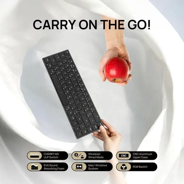 Alt view image 3 of 5 - BAROCCOMiSTEL AIRONE BT Mechanical Keyboard, 65% Layout, Cherry MX ULP Switch, RGB Backlit, USB-C Cable, Windows/MacOS/iOS, Macro Support, Portable, Super Slim/Super Light, Black- Click (Tactile)