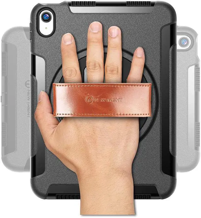 Alt view image 3 of 5 - New Trent Original Rugged iPad Case for iPad 11 (A16) 11-inch (2025) & iPad 10th Gen 10.9-inch (2022) | 360deg Rotating Kickstand, Genuine Leather Hand Strap, Built-in Screen Protector (Black)