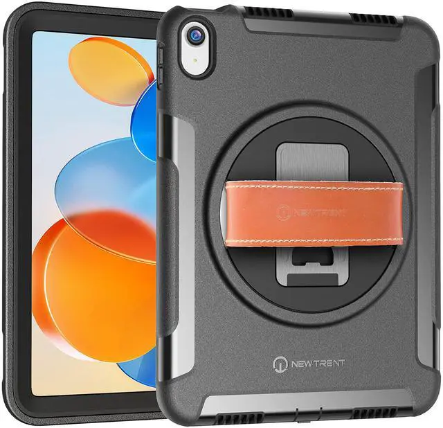 Alt view image 2 of 5 - New Trent Original Rugged iPad Case for iPad 11 (A16) 11-inch (2025) & iPad 10th Gen 10.9-inch (2022) | 360deg Rotating Kickstand, Genuine Leather Hand Strap, Built-in Screen Protector (Black)