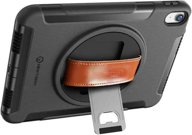Alt view image 5 of 5 - New Trent Original Rugged iPad Case for iPad 11 (A16) 11-inch (2025) & iPad 10th Gen 10.9-inch (2022) | 360deg Rotating Kickstand, Genuine Leather Hand Strap, Built-in Screen Protector (Black)