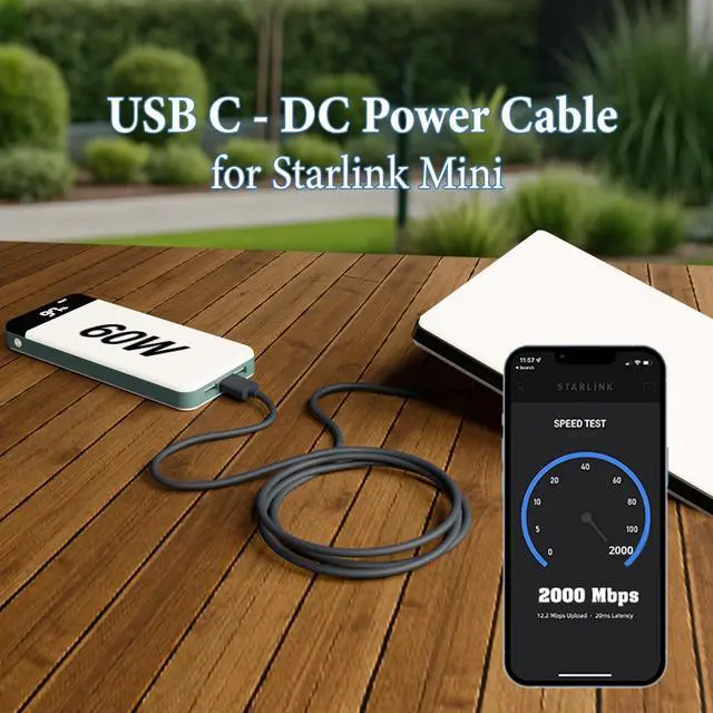 Alt view image 2 of 5 - Nedul Starlink Mini USB C to DC Power Cable, 6.5ft Starlink Mini Type-C to Power Cable, PD 20V Type-C Input to DC Male Output Waterproof, Compatible with 65W+ PD 20V Protocol Power Supply/Source (2M)