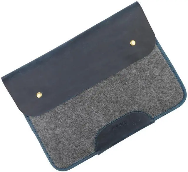 Main image of NGGU Premium Felt & Leather Laptop Sleeve - Durable 13-16 Inch Case for MacBook, Tablet & Laptop - Stylish & Protective - Big & Blue