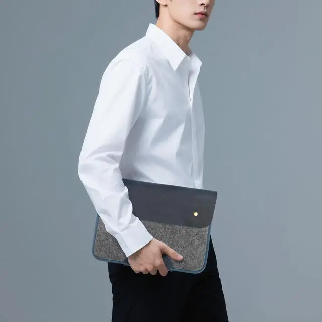 Alt view image 3 of 5 - NGGU Premium Felt & Leather Laptop Sleeve - Durable 13-16 Inch Case for MacBook, Tablet & Laptop - Stylish & Protective - Big & Blue