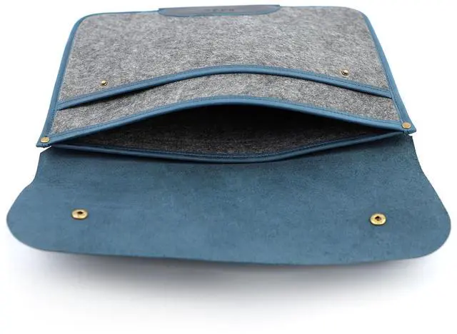 Alt view image 4 of 5 - NGGU Premium Felt & Leather Laptop Sleeve - Durable 13-16 Inch Case for MacBook, Tablet & Laptop - Stylish & Protective - Big & Blue