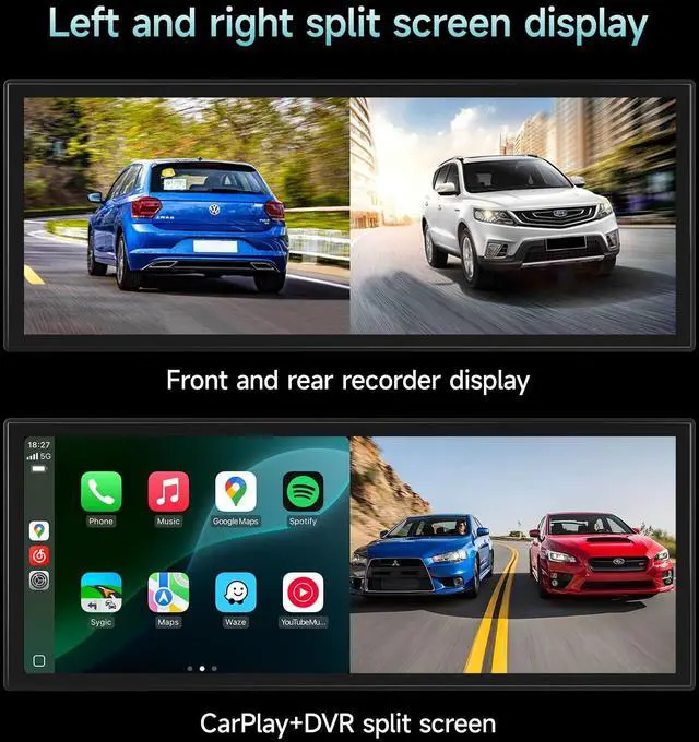 Alt view image 4 of 5 - Upgrade Wireless Carplay Screen for Car with 4K Dash Cam, 11.26'' Portable A-pple CarPlay & Android Auto Car Stereo Touchscreen with Backup Camera, Mirror Link/GPS Navigation/Bluetooth/Siri/FM