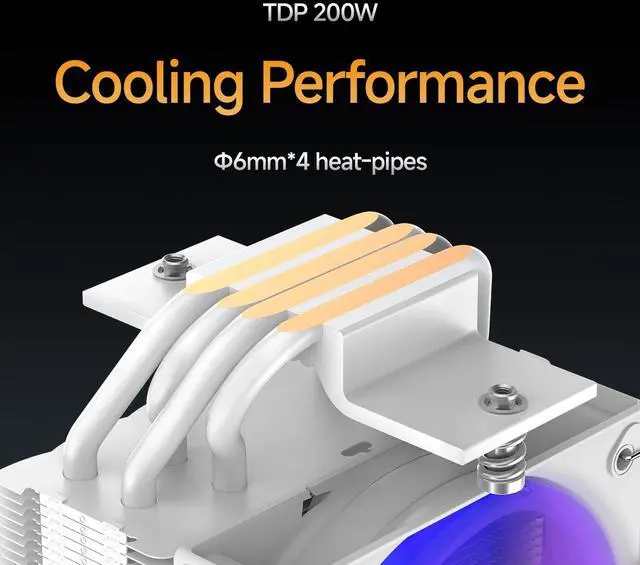 Alt view image 2 of 5 - Gamma A40 ARGB WH Compact CPU Cooler,100mm PWM Fan,133mm Height Single Tower Computer CPU Air Cooler,4 Copper Heat Pipes,ARGB Function,Fancy Top Cover,for Intel LGA 115X/1200/1700/1851&AMD AM4/AM5