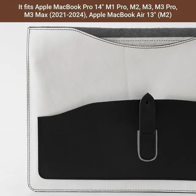 Alt view image 2 of 5 - BEVEL & AWL Dual Harmony 100% Leather Sleeve for Pro 14 Inch (M1, M1 Pro, M2, M2 Pro & M3) 2021-2024, Premium Handcrafted Air Sleeve, Laptop Sleeve 13 Inch & 14 Inch Case