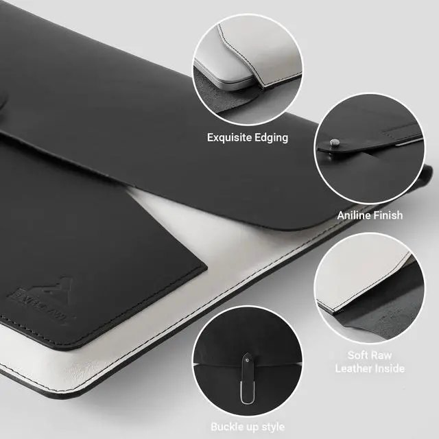 Alt view image 4 of 5 - BEVEL & AWL Dual Harmony 100% Leather Sleeve for Pro 14 Inch (M1, M1 Pro, M2, M2 Pro & M3) 2021-2024, Premium Handcrafted Air Sleeve, Laptop Sleeve 13 Inch & 14 Inch Case