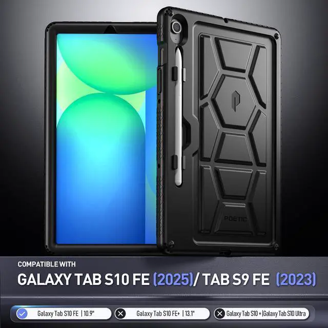 Alt view image 2 of 5 - Poetic TurtleSkin Case for Samsung Galaxy Tab S10 FE (2025)/ Tab S9 FE | Fan Edition (2023) 10.9 inch Case with S Pen Holder, Heavy Duty Shockproof Kids Friendly Protective Silicone Cover, Black