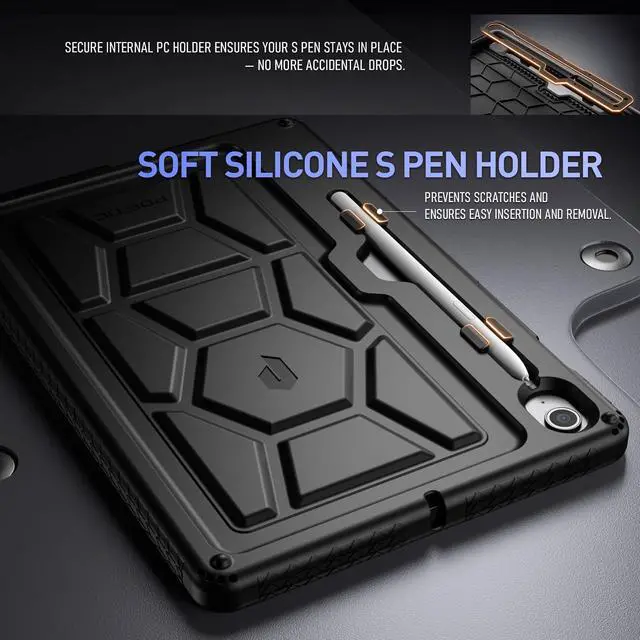 Alt view image 3 of 5 - Poetic TurtleSkin Case for Samsung Galaxy Tab S10 FE (2025)/ Tab S9 FE | Fan Edition (2023) 10.9 inch Case with S Pen Holder, Heavy Duty Shockproof Kids Friendly Protective Silicone Cover, Black