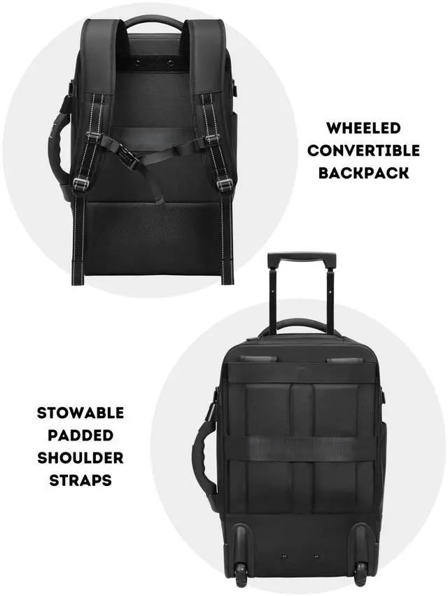 Alt view image 3 of 5 - POIXM Rolling Vacuum Seal Backpack for Travel, with Hidden Pull Rod, Weight Handle, TSA Lock, Charging Port, fit 19" Laptop, Water Repellent, Carrry-on Luggage for Trip (Vacuum Pump Included)