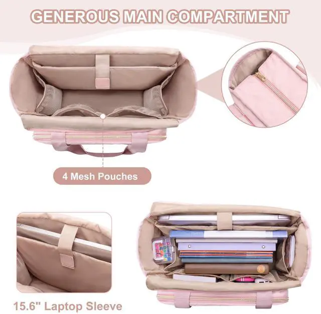 Alt view image 2 of 5 - Prokva Teacher Tote Bag for Women, Teacher Work Bag 15.6 inch Laptop Bag with Accordion File Organizer, Pink