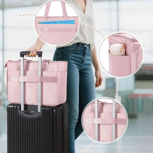 Alt view image 4 of 5 - Prokva Teacher Tote Bag for Women, Teacher Work Bag 15.6 inch Laptop Bag with Accordion File Organizer, Pink