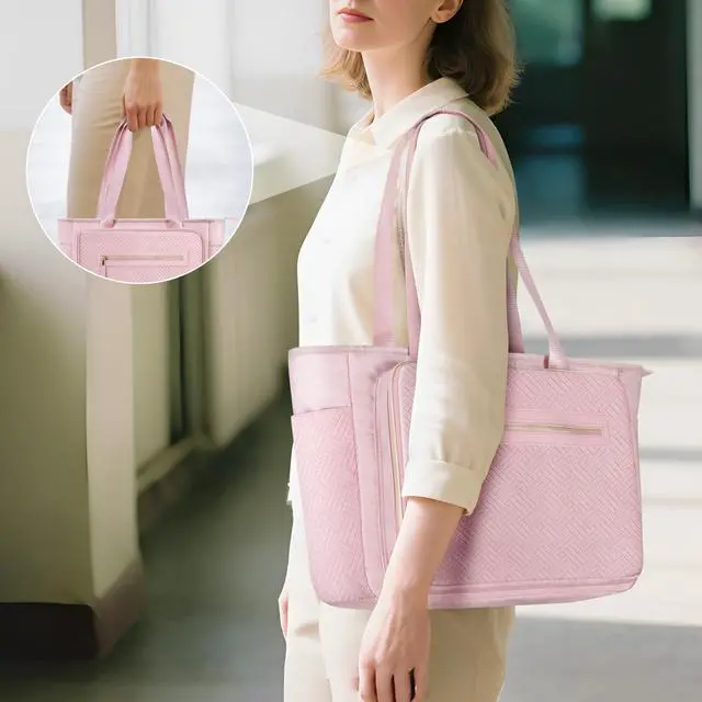 Alt view image 5 of 5 - Prokva Teacher Tote Bag for Women, Teacher Work Bag 15.6 inch Laptop Bag with Accordion File Organizer, Pink