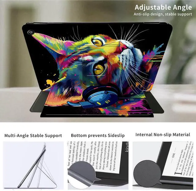 Alt view image 5 of 5 - Case for All-New  Fire HD 10 Tablet (13th Generation 10.1", 2023 Release)- 360 Degree Rotating Multi-Angle Viewing Protective Cover with Auto Sleep/Wake-Cat with Headphones
