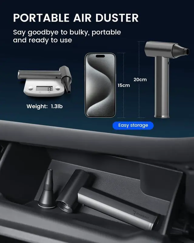 Alt view image 5 of 5 - Compress Air Duster, Electric Air Blower 130000RPM Jet Dry Mini Blower Rechargeable Brushless Motor 4 Gear Pc Cleaner Cordless Portable Air Blower for Computer, Keyboard, Outdoor, House, Pet and Car