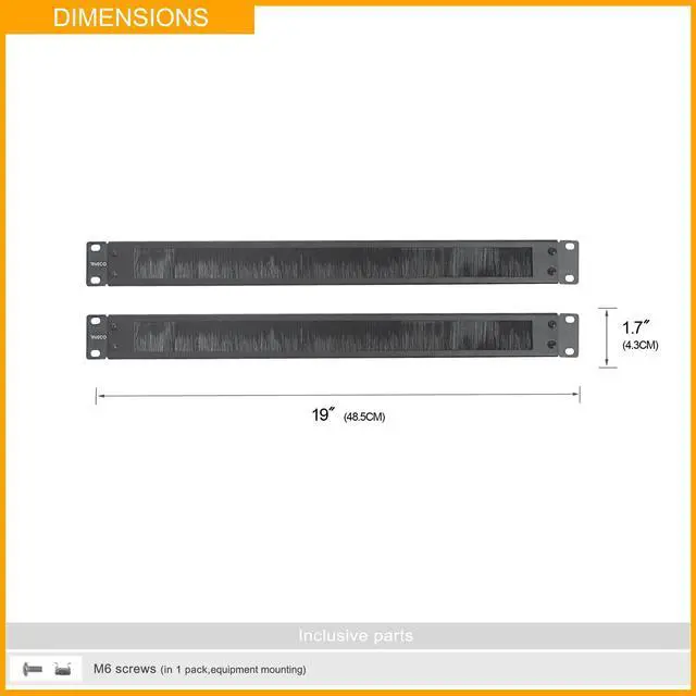 Alt view image 4 of 4 - RIVECO 1U Brush Panels for Rack Cable Management, Server Rack Cable Organizer 1U Brush Managers for 19 Inch Network Rack Mount Black 2 PCS