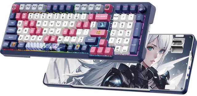 Alt view image 2 of 5 - Wireless Anime Mechanical Keyboard and Mouse, 98-Key RGB Spacer 2.4GHz/Wired/Bluetooth Keyboard, Lightweight Programmable 26K DPI Bluetooth Anime Gaming Mouse