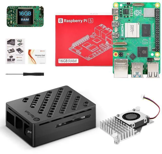 Main image of RasTech for Raspberry Pi 5 Kit 16GB RAM with Pi 5 Case,Active Cooler,Screwdrive and Raspberry Pi 5 16GB Board Included