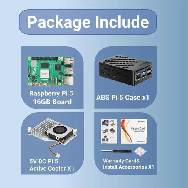 Alt view image 2 of 5 - RasTech for Raspberry Pi 5 Kit 16GB RAM with Pi 5 Case,Active Cooler,Screwdrive and Raspberry Pi 5 16GB Board Included