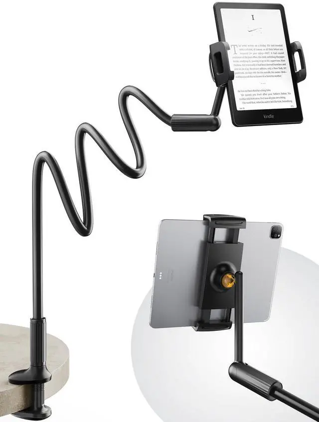 Main image of SAIJI 47" Gooseneck Kindle Holder, Tablet Holder for Bed with Upgraded Base, iPad Stand with Flexible Lazy Arm, Compatible with iPad/iPhone/Kindle/Switch or Other 4.7-13" Device (Black)