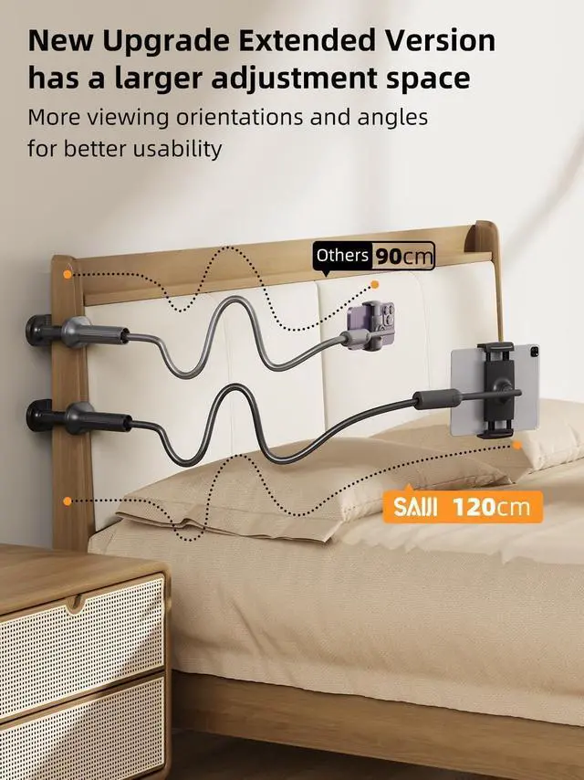 Alt view image 2 of 5 - SAIJI 47" Gooseneck Kindle Holder, Tablet Holder for Bed with Upgraded Base, iPad Stand with Flexible Lazy Arm, Compatible with iPad/iPhone/Kindle/Switch or Other 4.7-13" Device (Black)